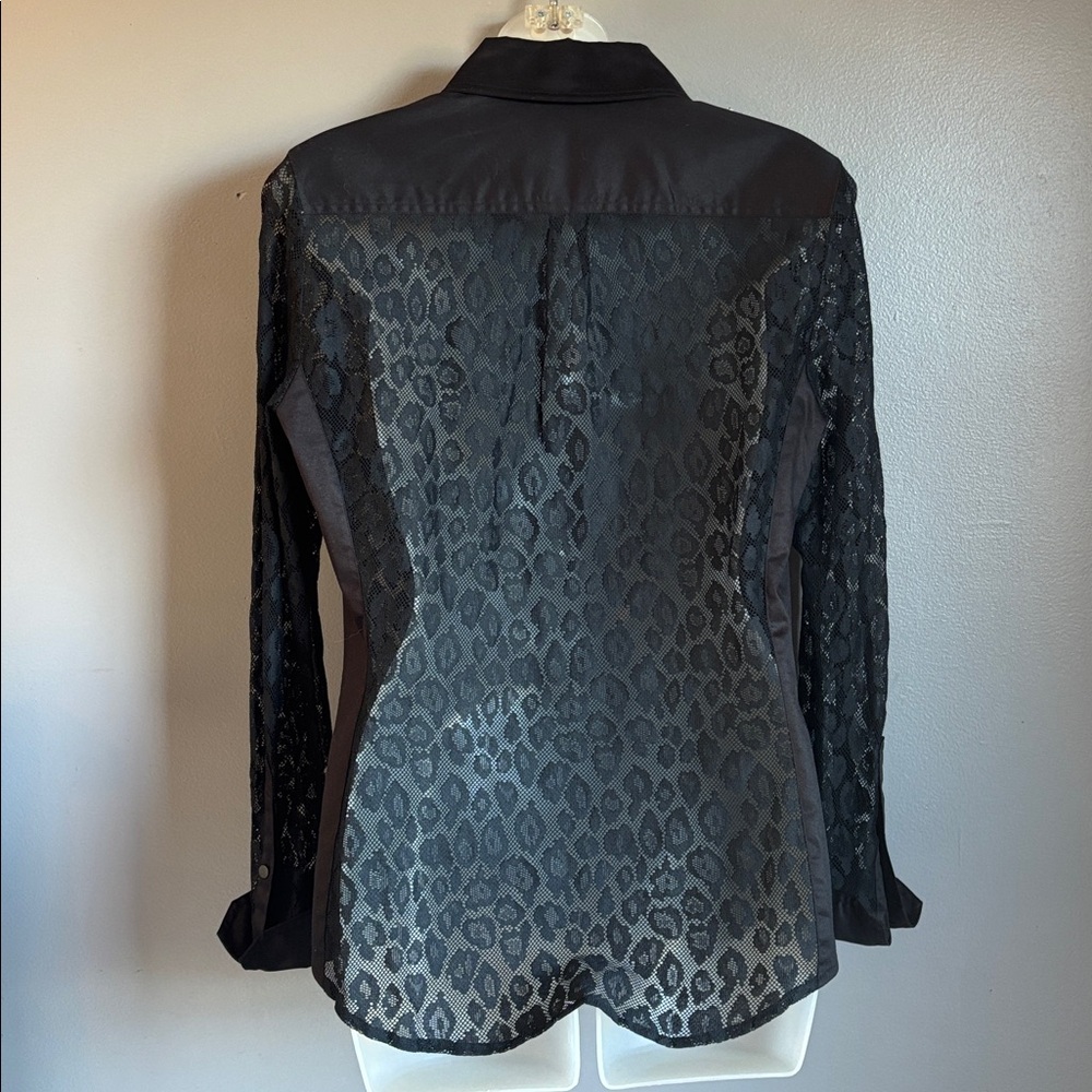 Etcetera sheer mesh black leopard patterned butto… - image 5